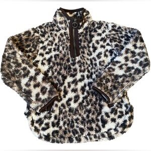 Cuddly Sherpa Leopard Print Fleece Pullover jacket Size 5 -6